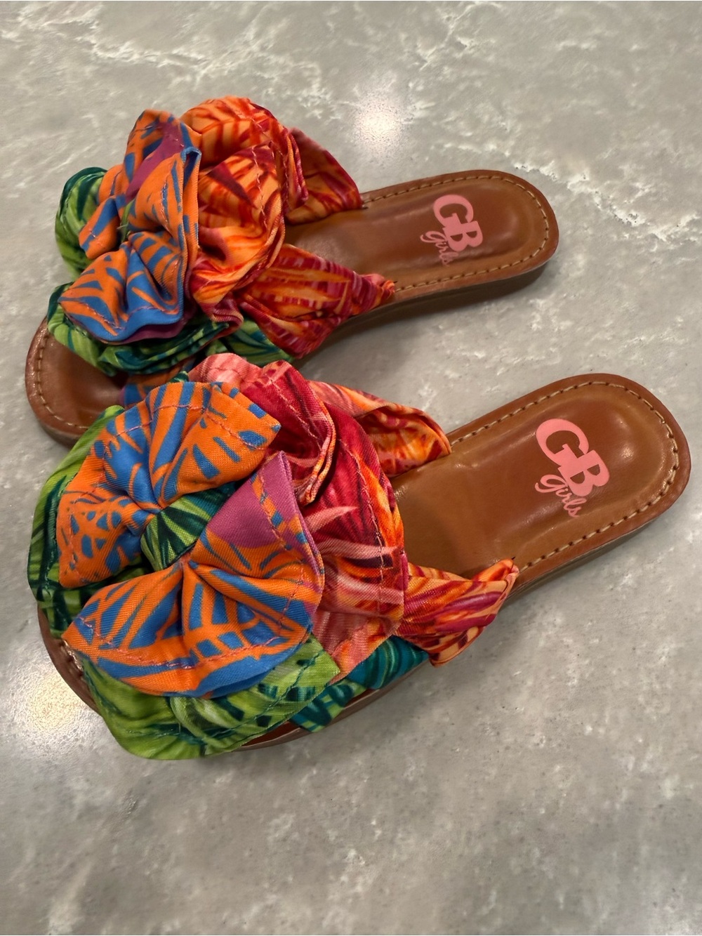 Gianni Bini Girls Tropical Bow Slide Sandals Size 11 Colorful Ruffle Slides